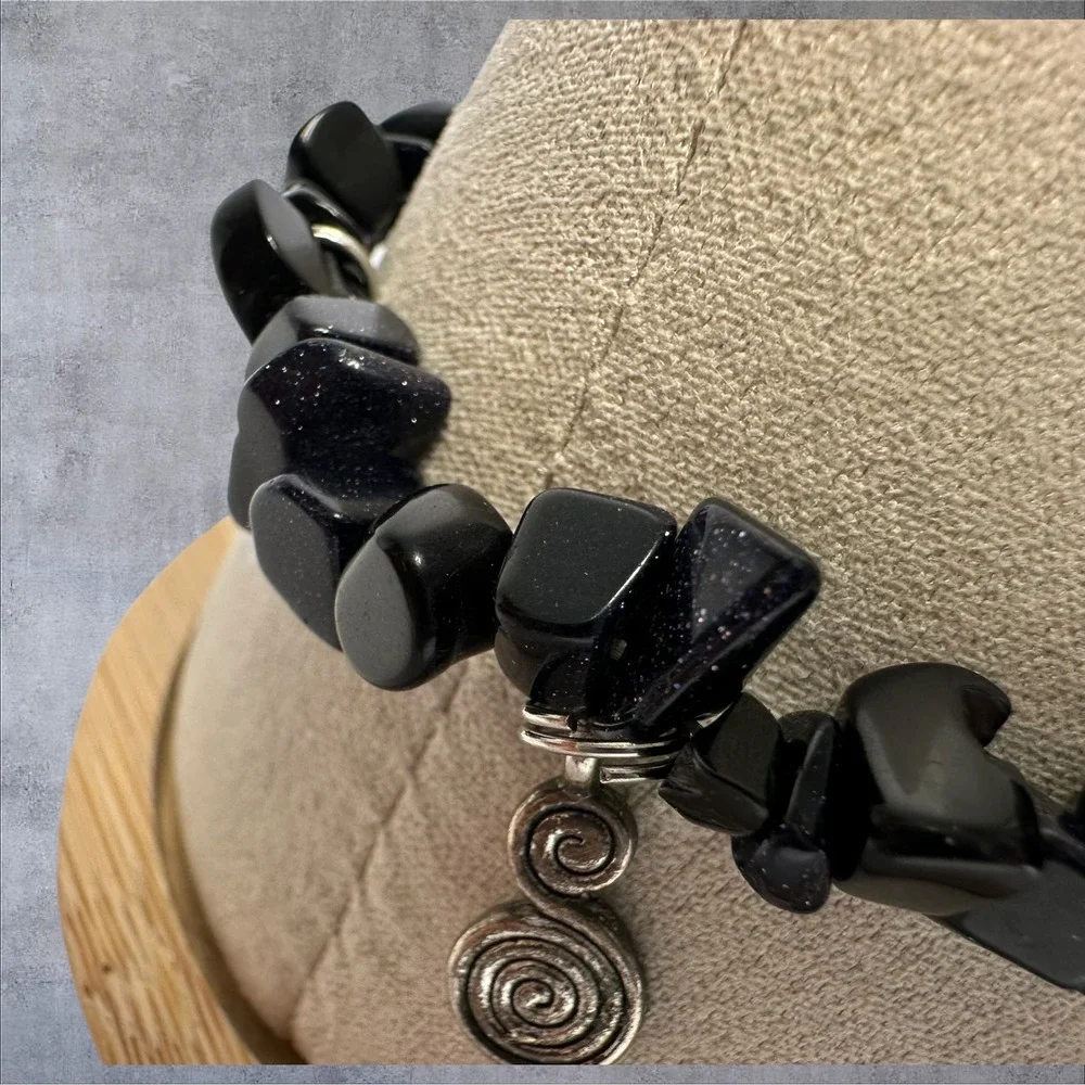 Celtic Knot Triskele Pentacle Charm Bracelet‎ Black Onyx Blue Goldstone